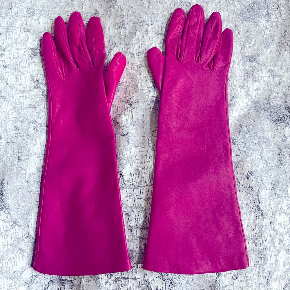 Pink leather gloves